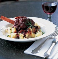 Braised lamb shanks with crushed herb potatoes