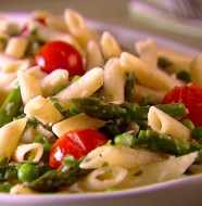 Penne Tossed with Cherry Tomatoes, Asparagus & Goat Cheese