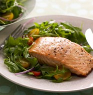 Pan-seared Salmon on Baby Arugula Salad