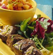 Beef Kabobs with Grilled Pineapple Salsa