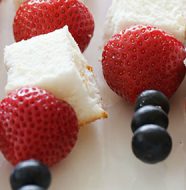 Red, White, and Blue Fruit Skewers with Cheesecake Yogurt Dip